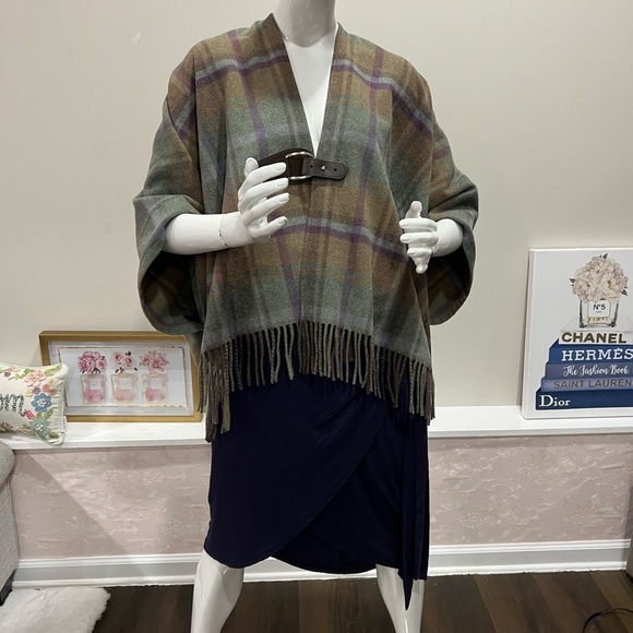 RALPH LAUREN Plaid Fringe-Trim Twill Poncho - Picture 2 of 14